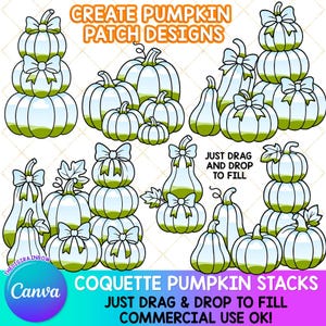 Coquette Pumpkin Patch CANVA bundle, Editable Pumpkin Bow Template, Drag & Drop Fall sublimation design, Cute Halloween Canva frame template