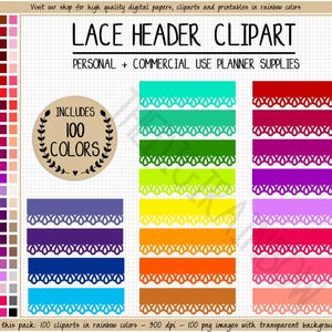 SALE 100 LACE HEADER stickers rainbow header printable header planner stickers decorative stickers Erin Condren Happy Planner Commercial use