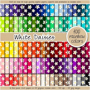 100 SEAMLESS white daisy digital paper floral printable backgound scrapbook print cute flower pattern pastel neutral bright dark clipart
