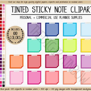 100 PINNED NOTE digital sticker taped square sticky note clipart washi tinted box rainbow printable Erin Condren Goodnotes Bullet Journal