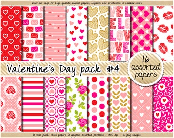 SALE Valentine's day digital paper romantic digital paper valentines day background valentines day sticker lips love letter rose heart arrow