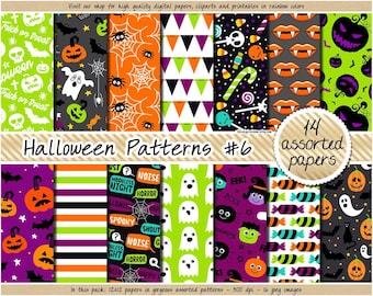 SALE Seamless Halloween digital paper trick or treat printable candy background vampire fang clipart ghost pumpkin witch monster stickers