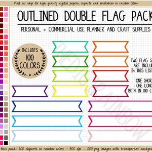 Sale 200 geschetste DUBBELE VLAG clipart regenboogvlag sticker planner bladwijzer afdrukbare banner sticker blanco strovlag clipart cupcake topper
