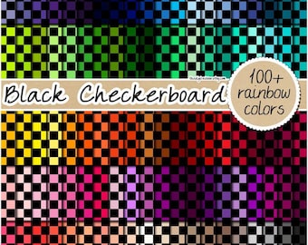100 Seamless Black Checkerboard digital paper checker grid sublimation background printable rainbow picnic fabric pattern commercial use PNG