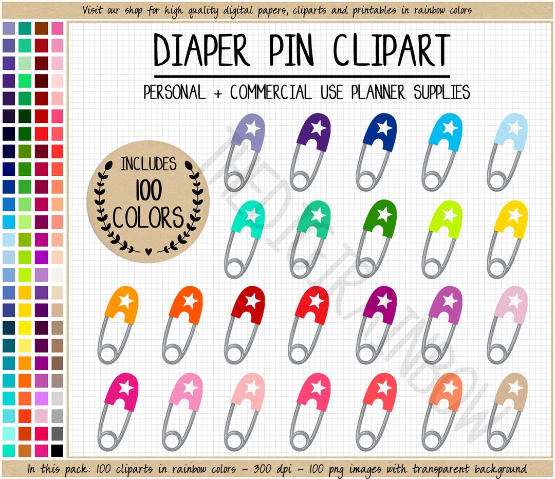 100 DIAPER PIN Clipart Baby Clipart Diaper Clipart Safety Pin Clipart