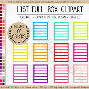 Verkauf 100 Liste voller Kasten Planer Clipart linierter voller Kasten Regenbogen Planer Clipart helle Planeraufkleber für Erin Condren Happy Planner Plum
