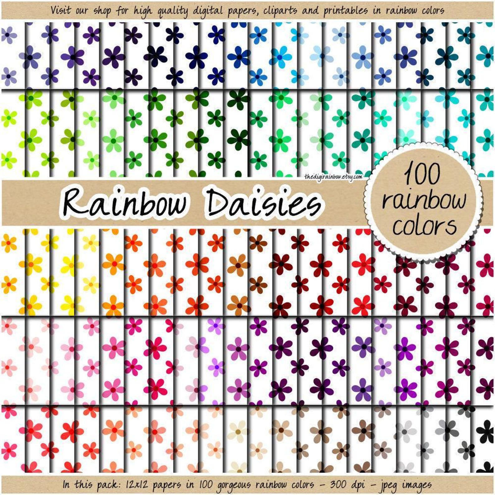 100 Seamless Floral Digital Paper Daisy Clipart Spring Pattern Colored ...