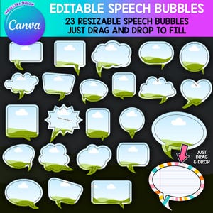 Speech Bubble Template, Editable CANVA Speech Bubble, Comic Book Text Bubble Frame, Blank Quote template, Photobooth classroom school bundle