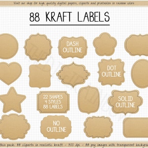 VERKOOP Afdrukbaar kraftpapier label clipart digitaal kartonnen label bruiloft label kerst kraft cadeaulabel hart label afdrukbare schoolsticker