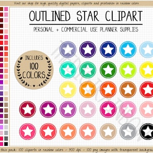 SALE 100 STAR clipart rainbow star stickers star circle planner stickers colorful stars Erin Condren printable star Happy Planner stickers