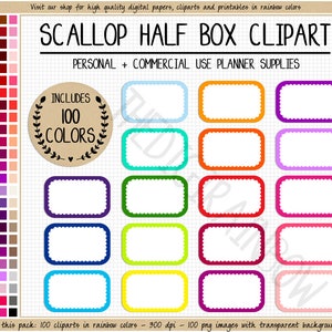 SALE 100 scallop half box planner stickers scallop stickers bright scallop clipart rainbow planner sticker pastel printable half box clipart