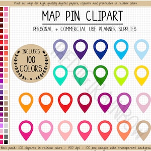 VERKOOP 100 KAART PIN clipart locatie pin sticker road trip sticker reizen sticker auto reis vakantie sticker regenboog afdrukbare planner sticker