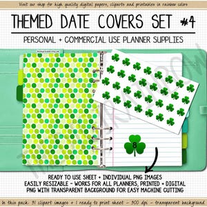 VENTA Cubiertas de fecha de trébol Cubiertas de fecha del día de San Patricio Pegatinas digitales imprimibles irlandesas Clipart 1-31 Puntos de fecha de números Pegatinas de trébol