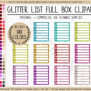 OFERTA 100 GLITTER lista de verificación caja completa planificador pegatina arcoíris brillo clipart caja completa imprimible planificador pegatina brillante Erin Condren lista de verificación