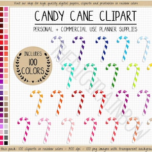 100 CANDY CANE clipart Christmas planner stickers Christmas clipart candy cane stickers Erin Condren Christmas stickers printable stickers image 1