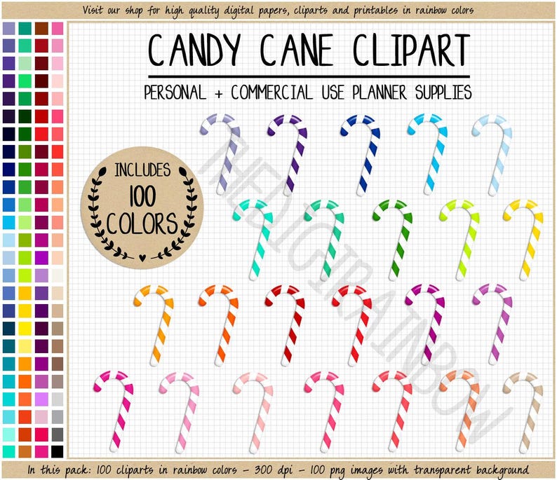 100 CANDY CANE clipart Christmas planner stickers Christmas clipart candy cane stickers Erin Condren Christmas stickers printable stickers image 1