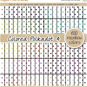 Papel digital de lunares sin costuras de 100 piezas con patrón de lunares de arcoíris, fondo punteado, uso comercial, álbum de recortes, clipart, pastel, brillante, oscuro, neutro