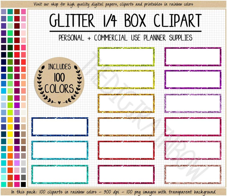 SALE 100 GLITTER QUARTER Box Stickers Rainbow Glitter Stickers ...