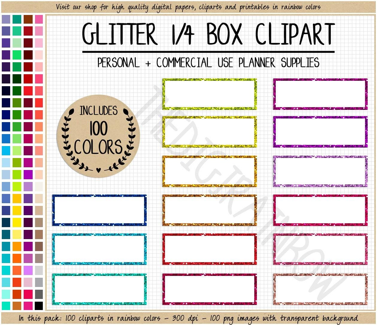 SALE 100 GLITTER QUARTER Box Stickers Rainbow Glitter Stickers ...