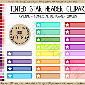 SALE 100 STERN HEADER Sticker Regenbogen Sterne Clipart Sterne Box digitale Planer Sticker druckbare Erin Condren Goodnotes kommerzielle Nutzung Clipart