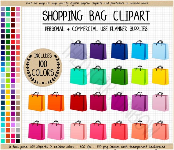 SALE 100 SHOPPING BAG clipart shopping bag planner stickers rainbow shopping stickers fashion clipart gift bag clipart Erin Condren stickers