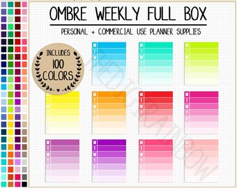 SALE 100 WEEKLY full box planner clipart blank weekly list full box task full box to do list total list tracking list bright planner sticker