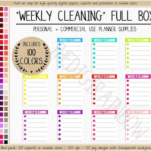 SALE 100 CLEANING LIST clipart digital planner sticker weekly chores chart rainbow printable sticker pastel Erin Condren Goodnotes Hobonichi