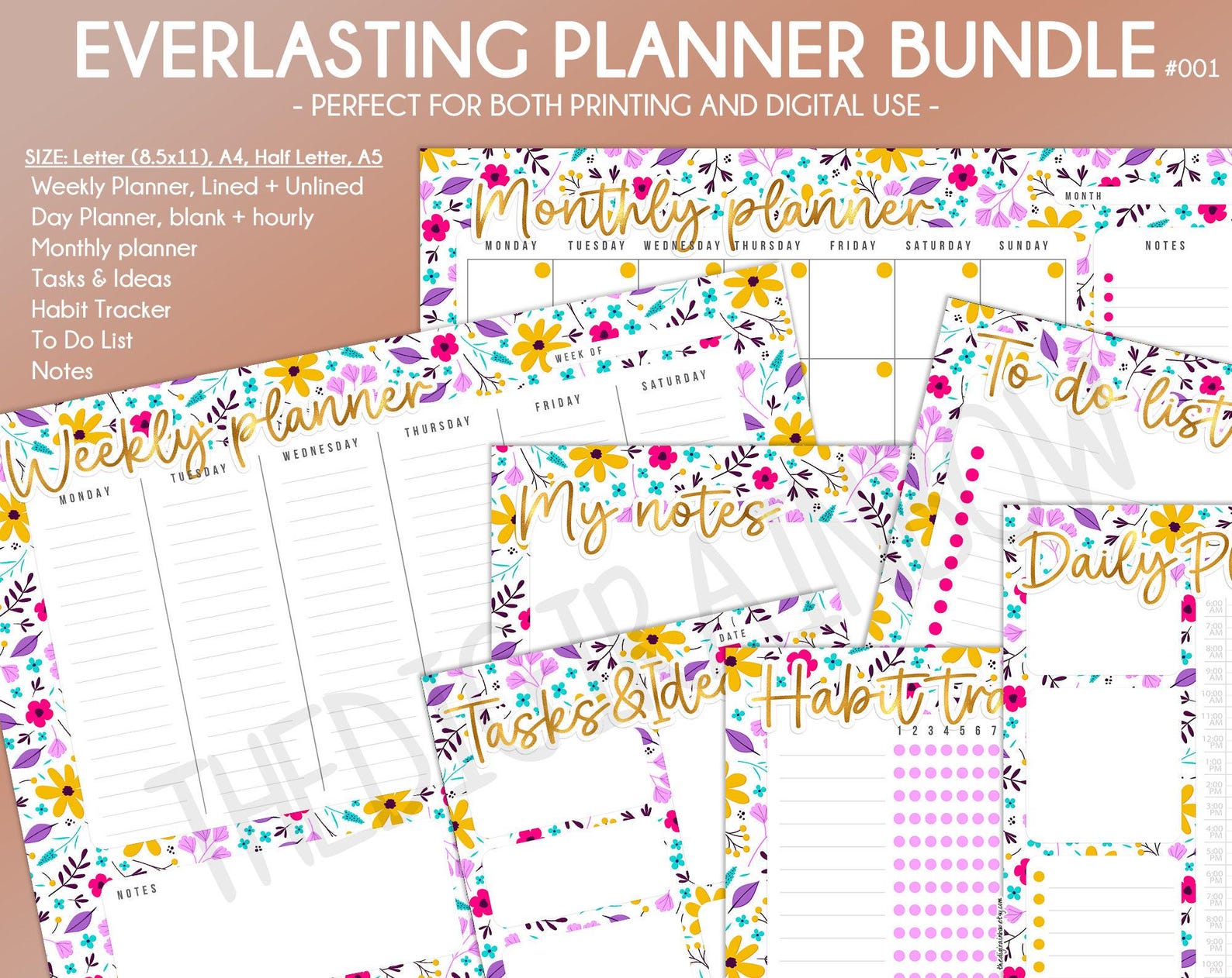 SALE Pastel Floral Weekly Desk Planner Printable Organizer Flower ...