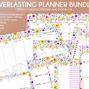 VERKOOP Pastel bloemen wekelijkse bureauplanner afdrukbare organisator bloem maandkalender ontwerper digitale dagplanner gewoonte tracker tracker notities