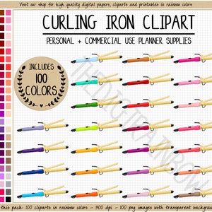100 CURLING IRON clipart planejador de compromissos de cabelo adesivo clipart de cabelo adesivo de lembrete de cabelo cacheado adesivo para impressão adesivo de salão de cabeleireiro eclp