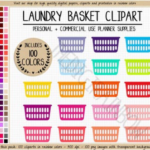 VENTA 100 CESTA DE LAVANDERÍA clipart pegatina de lavandería programa de limpieza tareas del hogar arco iris Erin Condren planificador digital pegatinas uso comercial