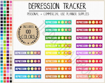 Sticker suiveur de dépression 100 sticker planificateur imprimable santé mentale anxiété intensité clipart Erin Condren Goodnotes stickers numériques