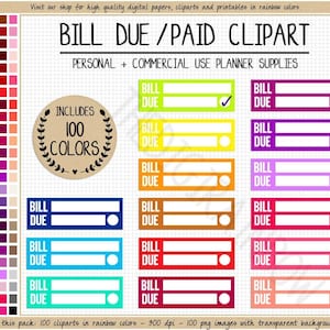 SALE 100 BILL DUE Quarter Box planner stickers money printable planner stickers Erin Condren Mambi Happy Planner Commercial use clipart