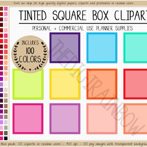 VERKOOP 100 SQUARE vak clipart getinte vierkante stickers afdrukbare vierkante digitale planner sticker Happy Planner regenboog vak clipart Goodnotes ELCP