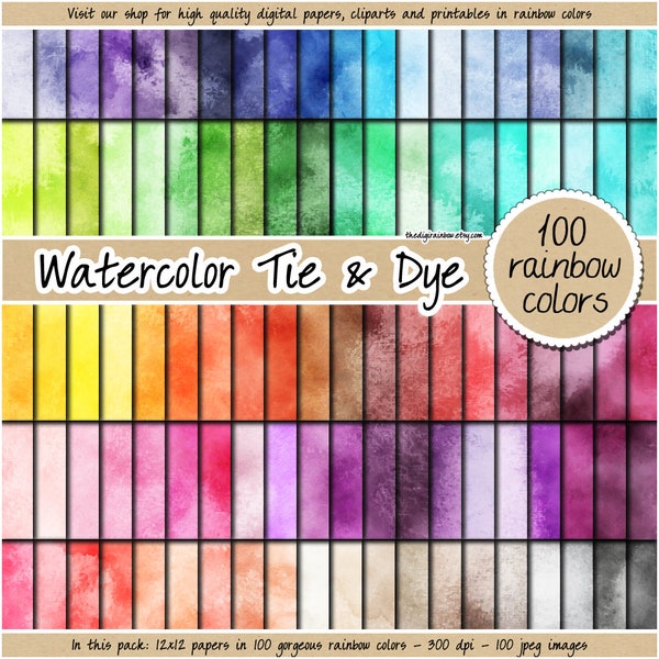 SALE 100 tie and dye digital paper watercolor digital paper rainbow watercolor clipart pastel watercolor background bright paint pattern