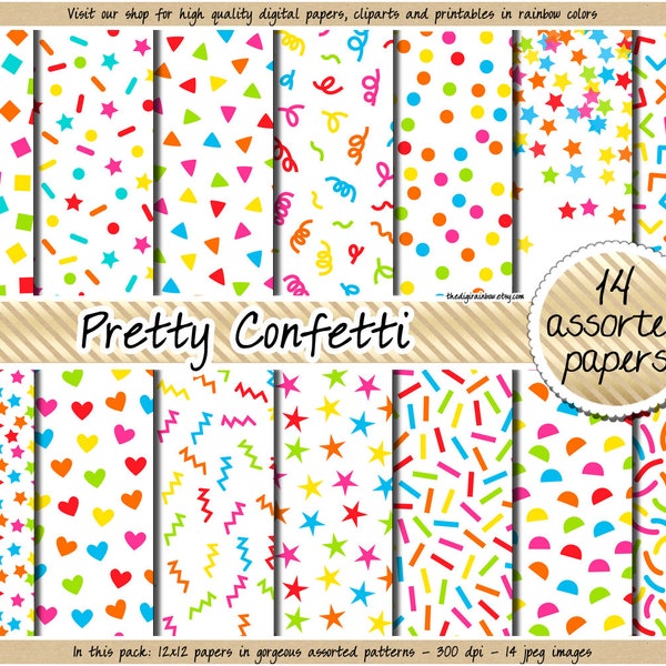 SALE Confetti digital paper party digital paper printable birthday digital paper rainbow confetti pattern bright confetti background card