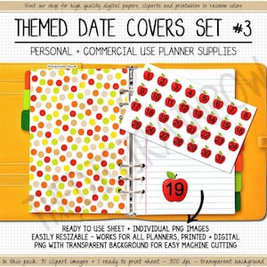 SALE Red Apple Date Covers Fall date covers printable digital stickers apple clipart 1-31 number date dots bright calendar school stickers