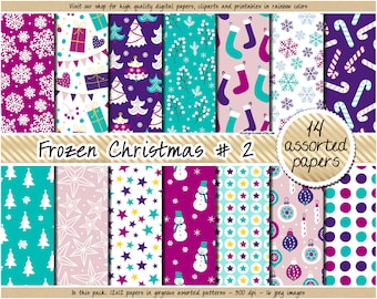 SALE christmas digital paper Frozen digital paper christmas planner stickers purple white christmas scrapbooking paper santa snowman clipart