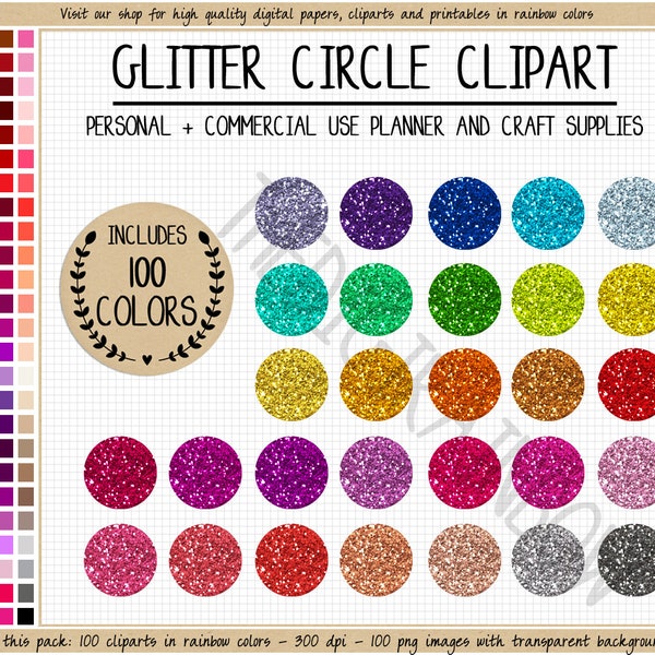 SALE 100 GLITTER Circle clipart glitter round sticker rainbow glitter Goodnotes digital sticker printable Erin Condren glitter bottle cap