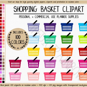 VENTA 100 CESTA DE COMESTIBLES clipart planificador de comestibles pegatinas pegatinas de compras de arco iris clipart de alimentos lista de compras bolsa de compras cesta de compras
