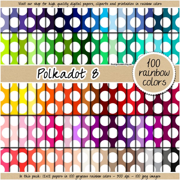 100 large polka dot digital paper seamless big polkadot background printable rainbow scrapbook pattern pastel neutral dark commercial use