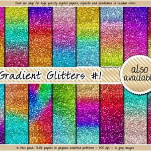 SALE Gradient glitter digital paper rainbow glitter digital paper ombre glitter metallic glitter background pink blue purple gold silver red image 4