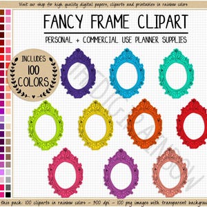 SALE 100 BAROQUE FRAME clipart frame printable planner sticker oval frame paris clipart cute clipart wedding clipart rainbow planner clipart