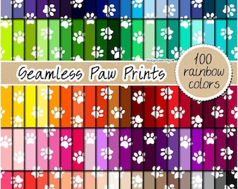 100 Seamless paw print digital paper rainbow digital paper paw pattern seamless animal print pastel bright printable paw background