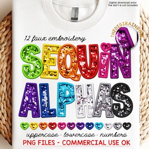 Sequin Alphabet PNG Bundle, Faux Embroidery sublimation design, Rainbow Stitch patch Letters, realistic Glitter Digital alpha commercial use image 1