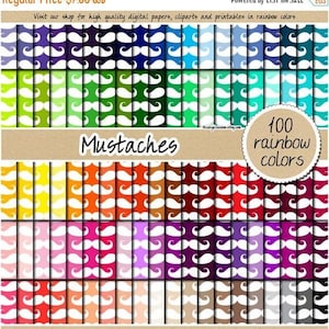 100 mustache digital paper hipster digital paper mustache pattern mustache clipart rainbow digital 12x12 pastel neutral bright dark