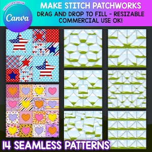 Patchwork CANVA Template bundle, Make Your Own Seamless Patchwork patterns, blank stitch sublimation design scrapbook paper Photo Album DIY
