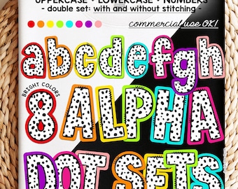Dalmatian Dot PNG Alphabet Bundle bright color Letters Back to School font commercial use Neon Retro shirt sublimation design Dog Spot alpha