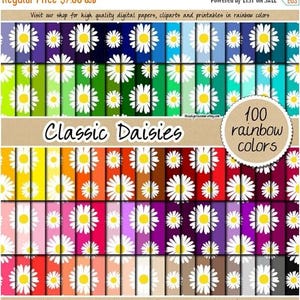 100 daisy digital paper seamless flower digital paper daisy pattern rainbow floral background daisy clipart printable pastel neutral bright