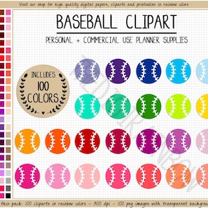 SALE 100 BASEBALL clipart rainbow baseball stickers sports stickers sports icons game cliparts bright baseball printable planner stickers